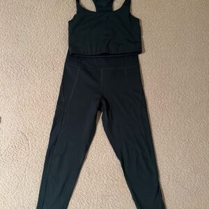 Girlfriend Collective Dark Green Leggings and Top Set